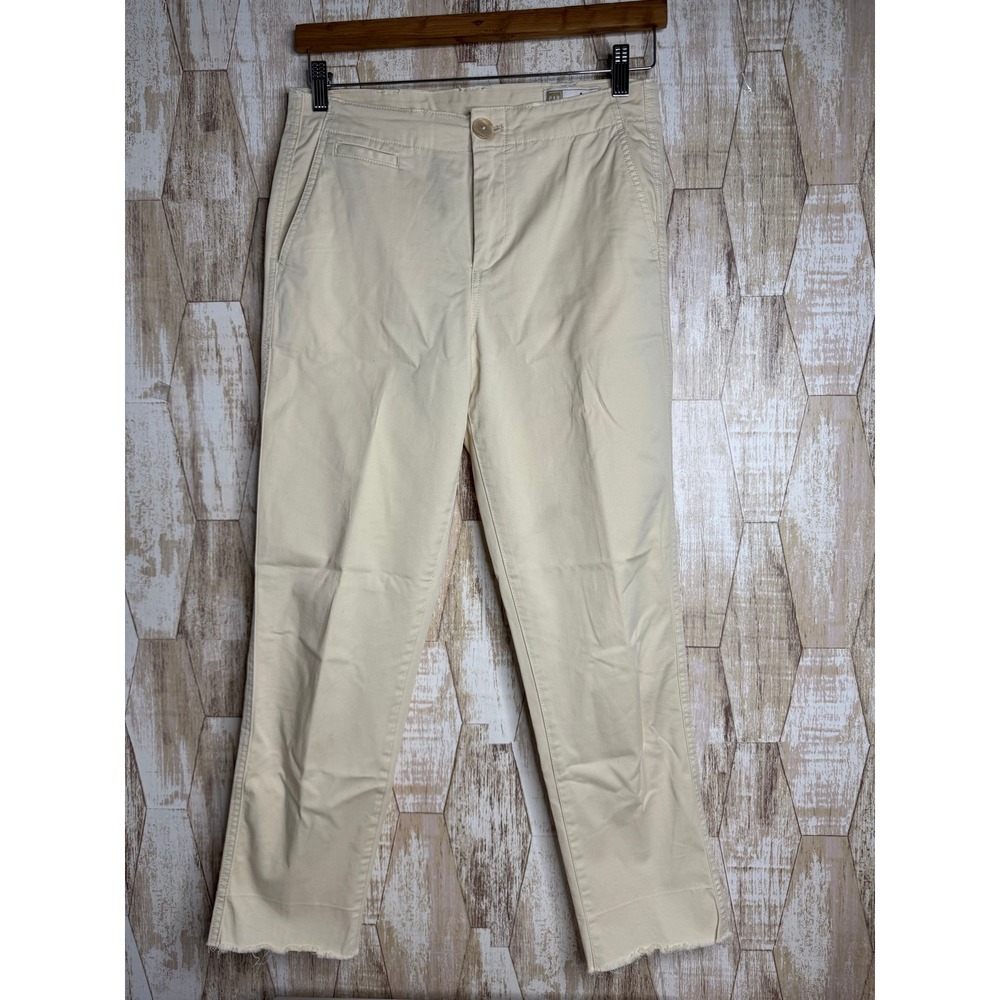 Gap Khakis Straight Khaki Pants Cream Beige Size 4 Raw Hem Womens‎